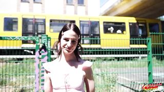 GERMAN SCOUT - Tiny 150cm Teen Dragon Fruit with lengthy labia and Mini Boobs at risky Outdoor Casting Bang