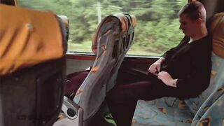 Oral-job from a stranger on the bus and a biggest spunk flow in a hotel