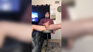 Hawt tatted guy, legs widen and leaned back wanking his large butt weenie