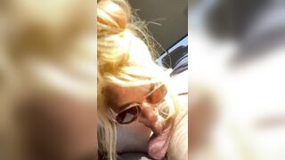 Real hooker sucks rod in public wearing sunglasses then lets the man nut on her face