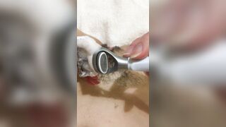 POV Hotty shaves very curly cunt close up, Full bush, Bald Pink Cunt