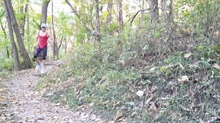 Transgender in Spandex Swimsuit piddles during the time that running