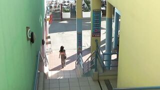 Brunette hair Cindy masturbates in public