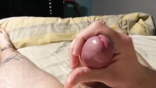 Close Up Solo Amateur Tugjob with Precum and Spunk flow