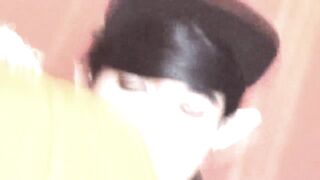 SFW Jon Arteen hot twink goth femboy carves a Halloween pumpkin in his underclothing Jack-o'-Lantern