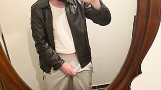 Home Unpack in Ebony Leather Jacket from PhantomGentX! Dom Slaver Flexes Muscles & Cums Large Jock