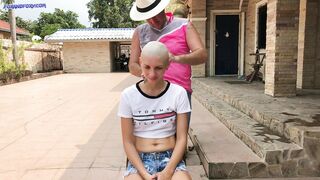 Lustful smooth hairless shaved cutie has DP in all holes! Male+Male+Female DP, double snatch bang, double anal and cum on shaved head