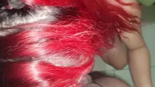 Glamorous redhead trans woman with a unfathomable mouth giving a great oral-job