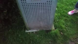 pissing into bin in the park