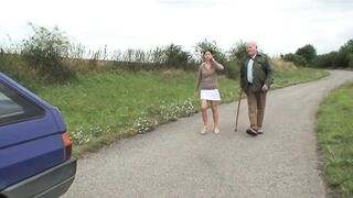 An old pig comes to rescue a youthful angel with a broken down car