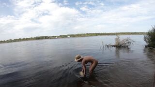 Undressed hotty and melon on the wild beach