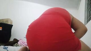 Hawt fat angel sitting on a ebony toy to try and put out her fire in her large snatch.