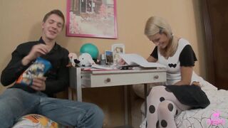 Milo P & Jude W are trying to study hard one as well as the other they just got bored and lewd AF. Don't miss that creampie ending... fascinating golden-haired rides him like a maniac... it appears to be this babe just needed to take a break!