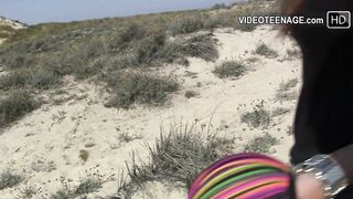 cute eighteen year brunette hair bare at beach