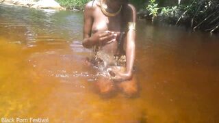 At the beach with a slim tribe wench