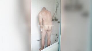 Boy Showering and Showing the Moist Wrinkled Soles of His Feet