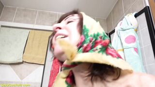 grandma takes a shower after cuckold sex