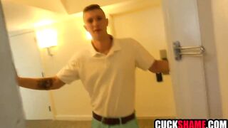 Cuckold spouse watching wife ride a large dick