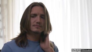 Lulu Chu had a crush on her stepbro. One day that babe caught him spying on her mum so this babe now got him on the leg and made him screw his small stepsis