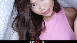 Ribald oriental doxy rides on her stepbrother's hard schlong