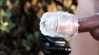 October outdoor fleshlight jock milking. Making my swollen lustful schlong come outdoors on a phat day