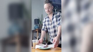 I eat this ube cannoli after I frost it