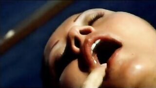 Carnal brunette hair sunbathing, drilled by a hard shlong squirting on her face