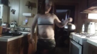 Hawt TRANSWOMEN UNDRESSES and DOES DISHES - YELLOW STRAP - SMOKIN'