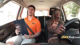 Black Breasts Bounce On Asphalt On Driving Instructors White Penis