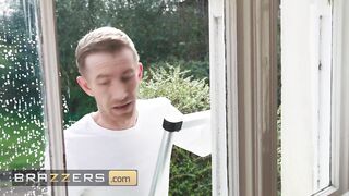 BRAZZERS - Lustful Homeowner Kayla Wild Gets Caught Masturbating & Screwed By 2 Pervy Window Washers