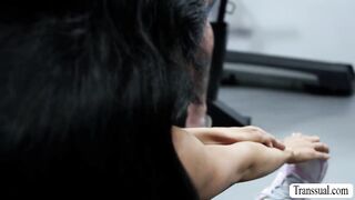 Wicked large melons TS anal screwed in the gym!