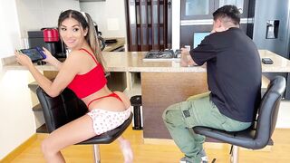 The wicked stepdaughter relieves her stepfather's stress by letting him bang her butt!