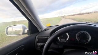 German Blond Hitchhiker Pick up and Get Risky POV Outdoor Screw in Car