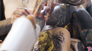 Burlesque Tattooed Minxs Large Boobs Thong-on Bang