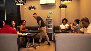 Lovers get hawt and enormous and end up banging in the restaurant's public baths