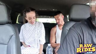 Skinny Small Brunette hair With Dog Cone Gets Screwed In Pool Ride Share