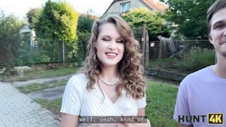 HUNT4K. Hot honey Una Fairy was picked up by a stranger and was showing her bazookas on front of BF