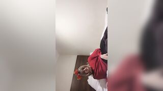 Girly Heather Ashley undresses naked, cums from her giant hotty rod