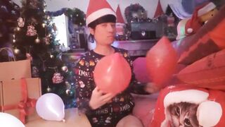 Jon Arteen blows, plays, cuddles, smells, pops taut balloons until bursting stroking to cumming for Christmas