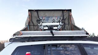 Mountain hotty shows off rooftop tent set up and light up anal intercourse