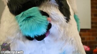 Fursuiter Strokes his Cock and Cums Hard