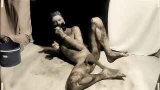 bare pathetic real obscene pathetic thrall with petite uncut ramrod after mud wrestling fastened up, cleans his chamber, with sextoy in homo booty makes greater amount joy, CMNM