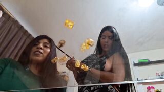Glamorous breasty stepmother celebrates the recent year having lesbo sex with her curvy stepdaughter