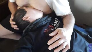 Suckling on Stepdads Breasts whilst home alone