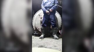 The homosexual stud couldn't overcome his raunchy wish and started masturbating right at work!