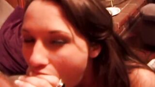 Brunette hair wench likes to suck and lick her lover's large ramrod