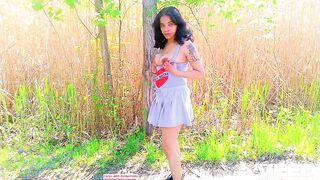 Marvelous MIDGET BLACK Exhibitionist Wife Outside Public Bike Trail MINI PETTICOAT Pov Up Petticoat