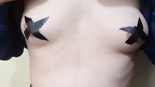 Golden-haired White Sissy Milking her Teats and Slapping 'em with Large Sex toy