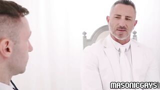 Masonic homo Miles Fallon edged by Oz Dad until Fallon cumes all over himself! The old stud begins teasing the unshaved twink but take him to recent levels!