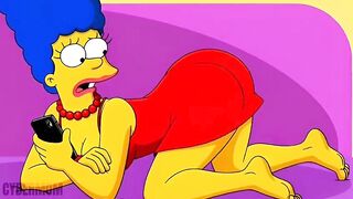 Married Housewife Cheats on Her Cuckold Spouse on a Pink Bed. Toon Parody Simpsons. Manga